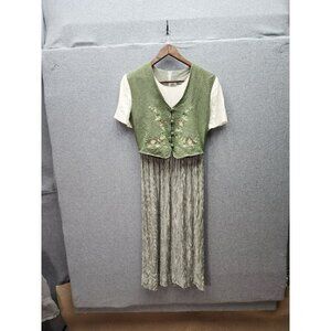 Vintage Allison-Che Green Gingham Dress With Embroidered Vest & Cream Top